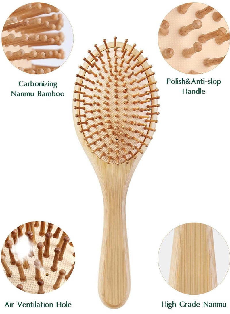 AEENAA Bamboo Hair Brush Set Paddle and Oval Design Wooden Pins Anti Static Scalp Massage For Daily Hair Care - Image 2